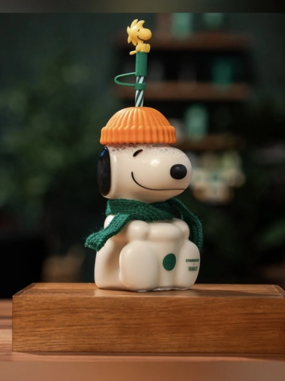 Starbucks Glass Snowman Ornament with Orange Hat and Green Scarf